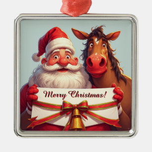 Weihnachtsmann und Pferd teilen festliche Freude Ornament Aus Metall