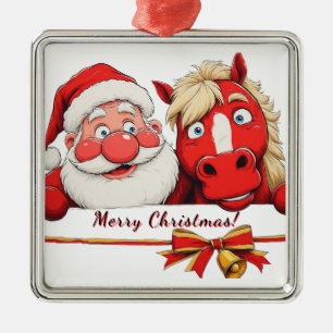 Weihnachtsmann und Pferd teilen festliche Freude Ornament Aus Metall