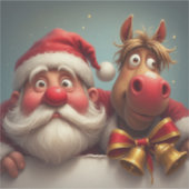 Weihnachtsmann und Pferderücken Feierliche Feier Aufkleber (Vorderseite)
