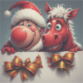 Weihnachtsmann und Pferderücken Feierliche Feier Aufkleber (Vorderseite)