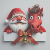 Weihnachtsmann und Pferderücken Feierliche Feier Aufkleber (Vorderseite)