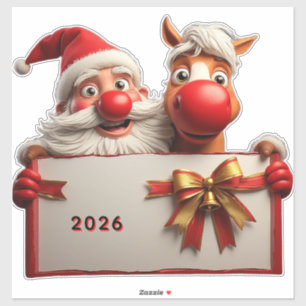 Weihnachtsmann und Pferderücken Feierliche Feier Aufkleber