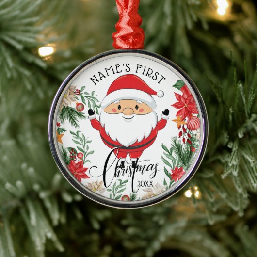 Weihnachtsmann und Poinsettia Baby's First Christm Ornament Aus Metall (Baum)
