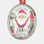Weihnachtsmann und Poinsettia Baby's First Christm Ornament Aus Metall (Links)