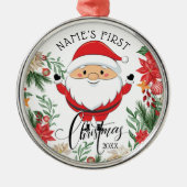 Weihnachtsmann und Poinsettia Baby's First Christm Ornament Aus Metall (Vorne)