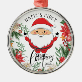 Weihnachtsmann und Poinsettia Baby's First Christm Ornament Aus Metall