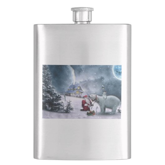 Weihnachtsmann und Polar-Bär Flachmann (Vorderseite)