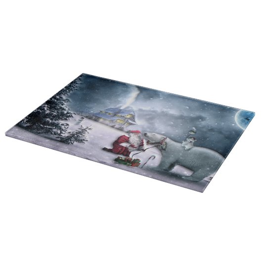 Weihnachtsmann und Polar-Bär Schneidebrett (Ecke)