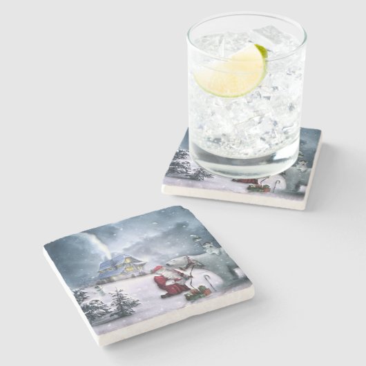 Weihnachtsmann und Polar-Bär Steinuntersetzer (Seitenansicht)