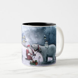 Weihnachtsmann und Polar-Bär Zweifarbige Tasse
