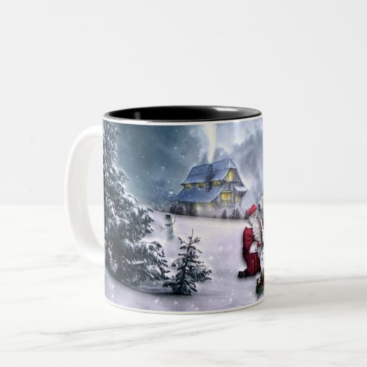 Weihnachtsmann und Polar-Bär Zweifarbige Tasse (Vorderseite Links)