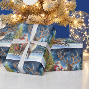 Weihnachtsmann und Reindeer AI Geschenkpapier