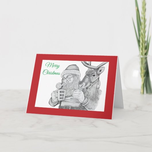Weihnachtsmann und Reindeer Dankeskarte (Vorderseite)