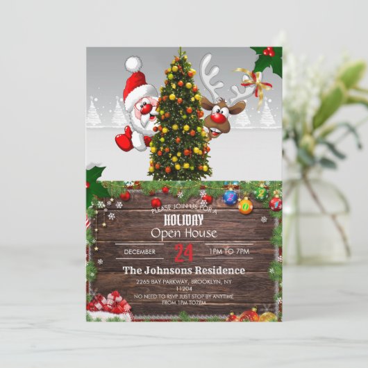Weihnachtsmann und Reindeer Einladung (Stehend Vorderseite)