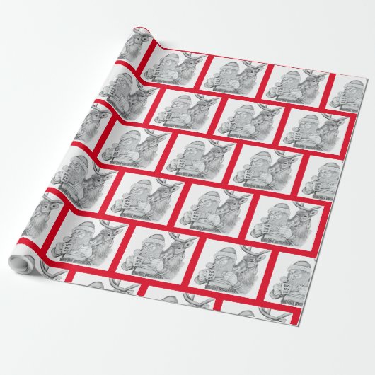 Weihnachtsmann und Reindeer Geschenkpapier (Ungerollt)
