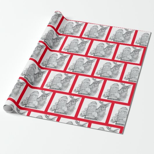 Weihnachtsmann und Reindeer Geschenkpapier (Ungerollt)