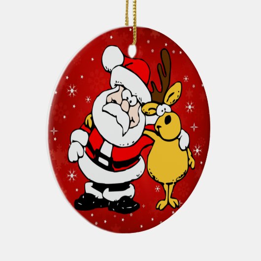 Weihnachtsmann und Reindeer Niedlich Weihnachten Keramik Ornament (Rechts)
