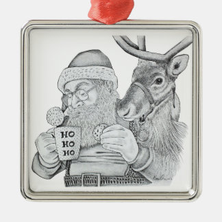 Weihnachtsmann und Reindeer Ornament Aus Metall