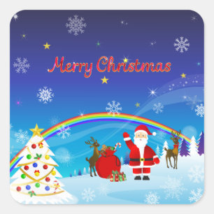 Weihnachtsmann und Reindeer Quadratischer Aufkleber
