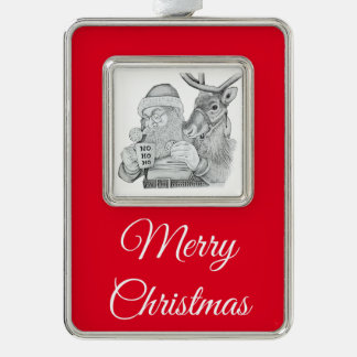 Weihnachtsmann und Reindeer Rahmen-Ornament Silber