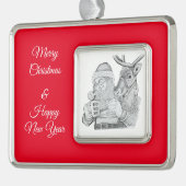 Weihnachtsmann und Reindeer Rahmen-Ornament Silber (Links)