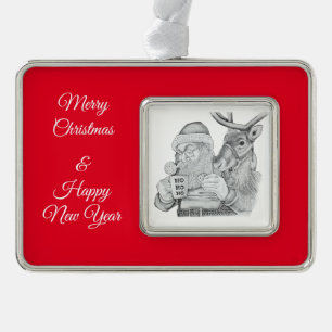 Weihnachtsmann und Reindeer Rahmen-Ornament Silber
