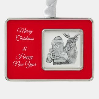 Weihnachtsmann und Reindeer Rahmen-Ornament Silber