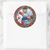 Weihnachtsmann und Reindeer Runder Aufkleber (Tasche)