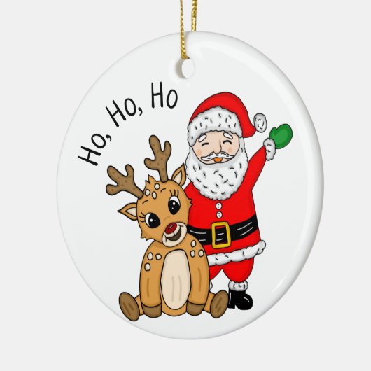 Weihnachtsmann und Reindeer Schneeflocken Weihnach Keramik Ornament (Links)