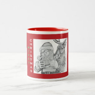 Weihnachtsmann und Reindeer Zweifarbige Tasse