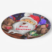 Weihnachtsmann und Reindeers Funny Christmas Paper Pappteller (Schrägansicht)