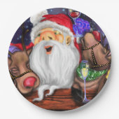 Weihnachtsmann und Reindeers Funny Christmas Paper Pappteller (Vorderseite)
