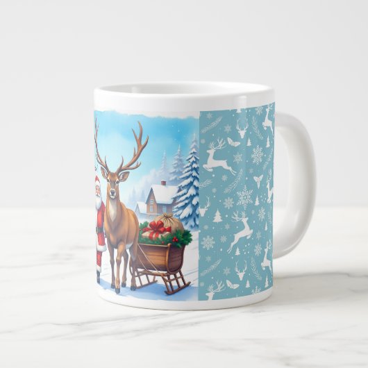 Weihnachtsmann und Reindeers Weihnachtsreise Jumbo-Tasse (Vorderseite Rechts)