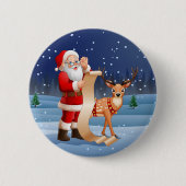 Weihnachtsmann und Rentier Button (Vorderseite)