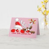 Weihnachtsmann und Rentier-Cartoon Karte (Gelbe Blume)