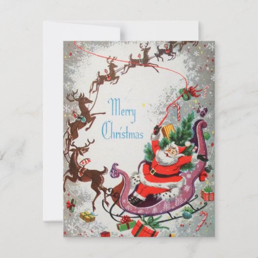 Weihnachtsmann und Rentier Feiertagskarte (Vorderseite)