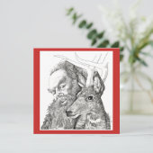 Weihnachtsmann und Rentier Feiertagskarte (Stehend Vorderseite)