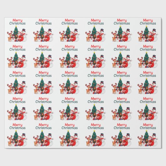 Weihnachtsmann und Rentier Festliche Weihnachten Geschenkpapier (Flach)