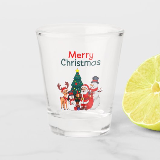 Weihnachtsmann und Rentier Festliche Weihnachten Schnapsglas (Vorderseite)