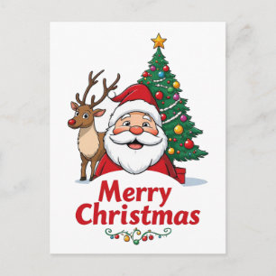 Weihnachtsmann und Rentier Frohe Weihnachtsbaum Postkarte