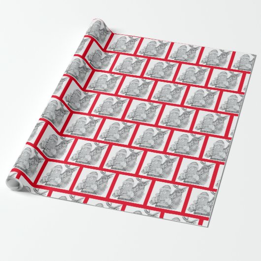 Weihnachtsmann und Rentier Geschenkpapier (Ungerollt)