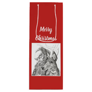 Weihnachtsmann und Rentier Geschenktüte Für Weinflaschen