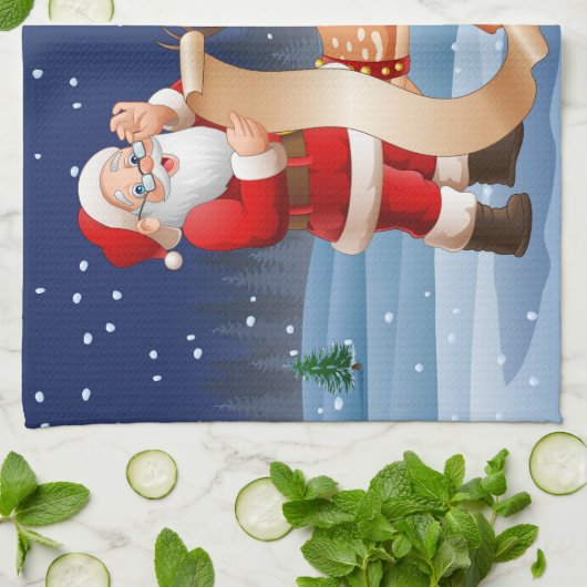 Weihnachtsmann und Rentier Geschirrtuch (Gefaltet)