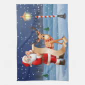 Weihnachtsmann und Rentier Geschirrtuch (Vertikal)