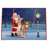 Weihnachtsmann und Rentier Große Geschenktüte (Vorderseite)