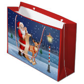 Weihnachtsmann und Rentier Große Geschenktüte (Vorderseite Schrägansicht)