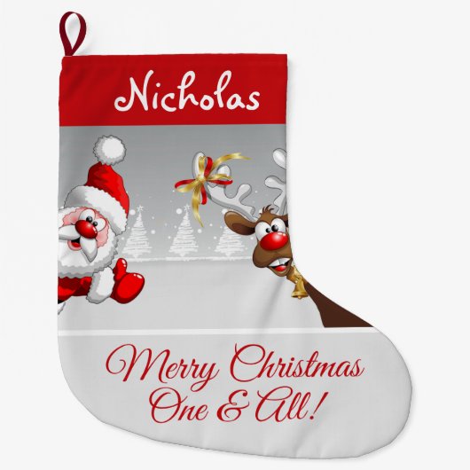 Weihnachtsmann und Rentier Großer Weihnachtsstrumpf (Vorderseite)