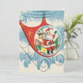 Weihnachtsmann und Rentier im Helikopter Feiertagskarte (Stehend Vorderseite)
