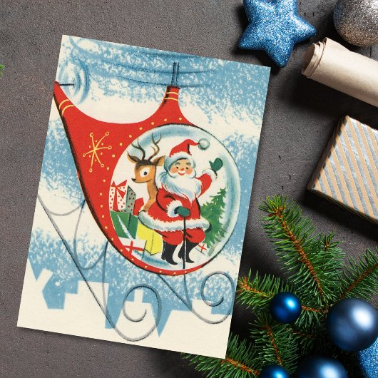 Weihnachtsmann und Rentier im Helikopter Feiertagskarte