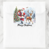 Weihnachtsmann und Rentier im Schnee Quadratischer Aufkleber (Tasche)
